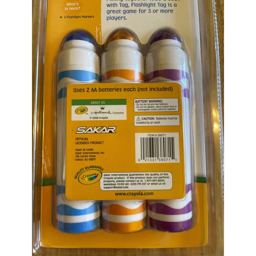 2008‎ Crayola Flashlight Tag Game 3 Flashlight Markers Blue Orange Purple RARE